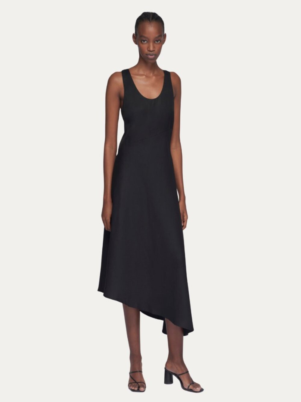 KOTN Bias Cut Tank Dress Black Asymmetrical Maxi Size M
